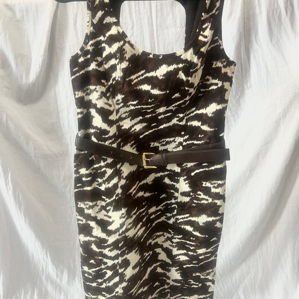 Michael Kors Brown Zebra Print Mini Dress with Belt